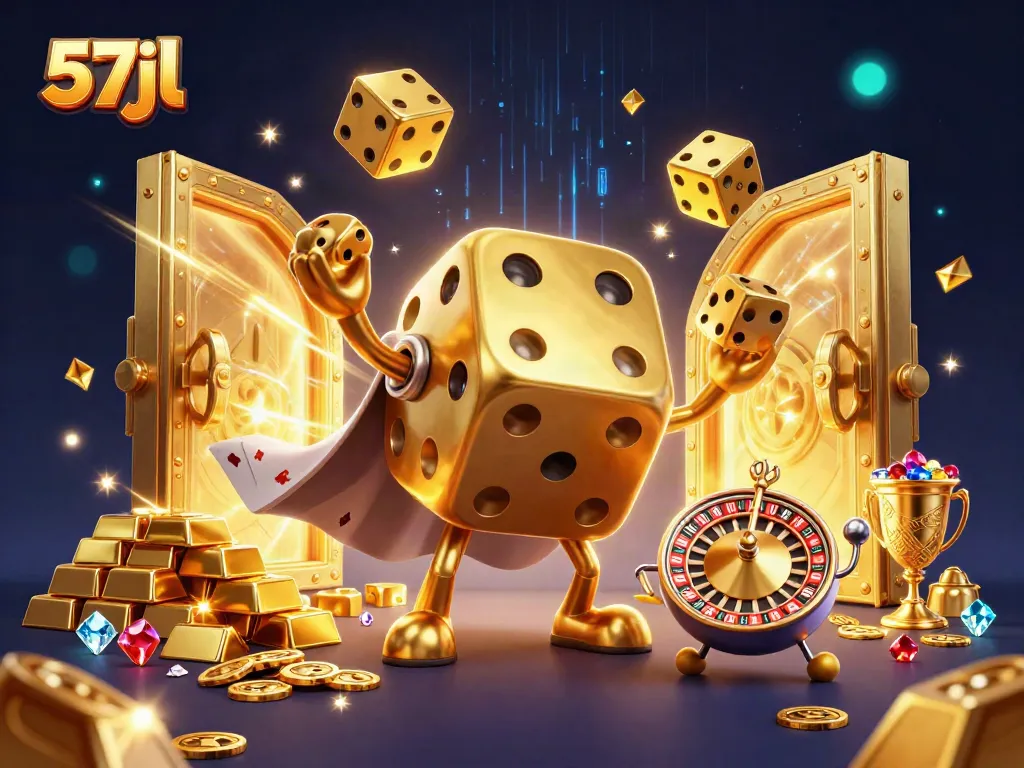 Experience thrilling gameplay with the 57jl golden dice golem in an action-packed casino illustration.