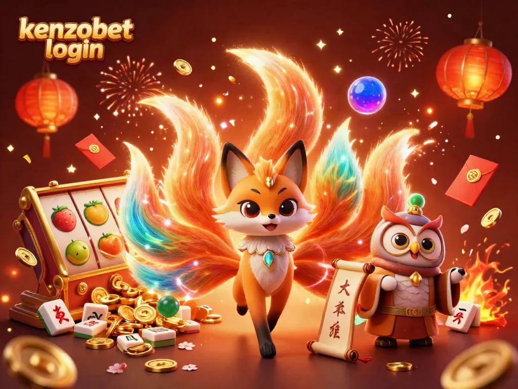 Experience kenzobet login with our vibrant casino scene featuring a nine-tailed fox and magical elements.