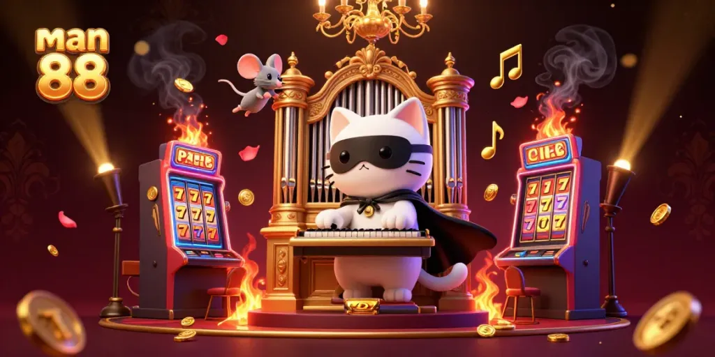 Experience thrilling gameplay at man 88 with an artistic 3D scene showcasing vibrant casino elements.
