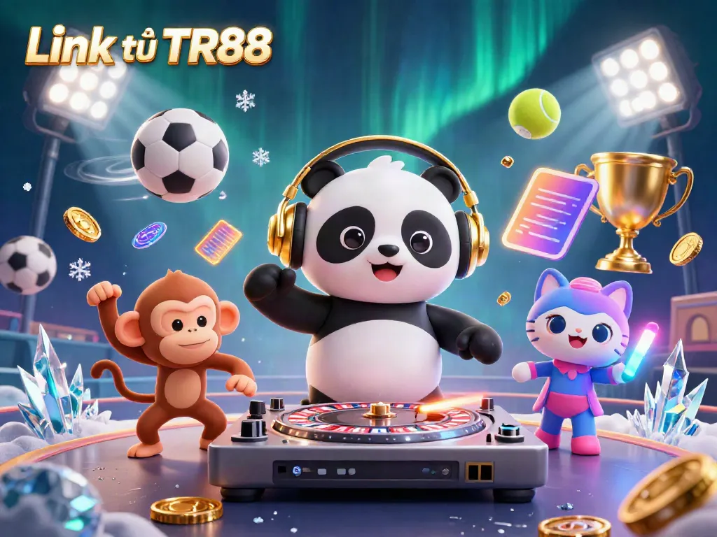 Experience exciting gaming adventures with Link từ TR88, featuring colorful casino characters and dynamic sports elements.