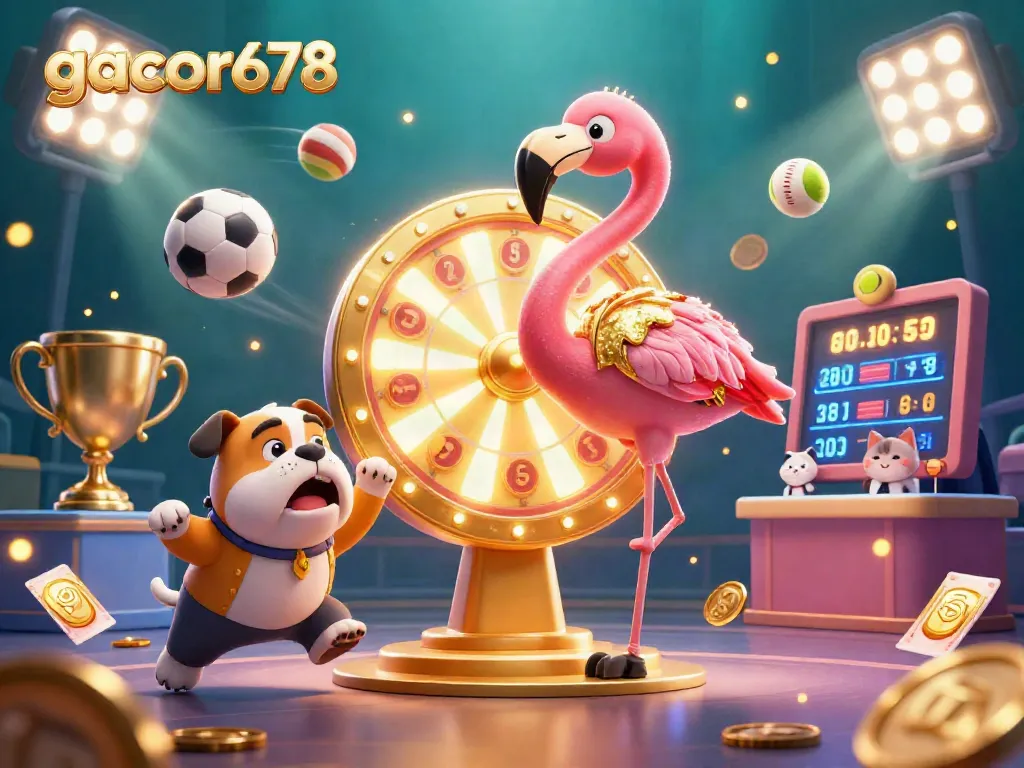 Engage in thrilling gaming action with gacor678's vibrant prize wheel and dynamic sports elements.