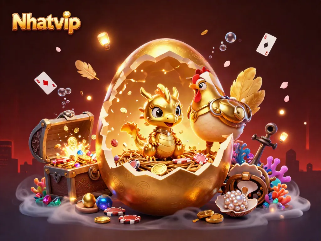 Nhatvip players enjoying a thrilling casino game experience with golden treasures and vibrant elements.