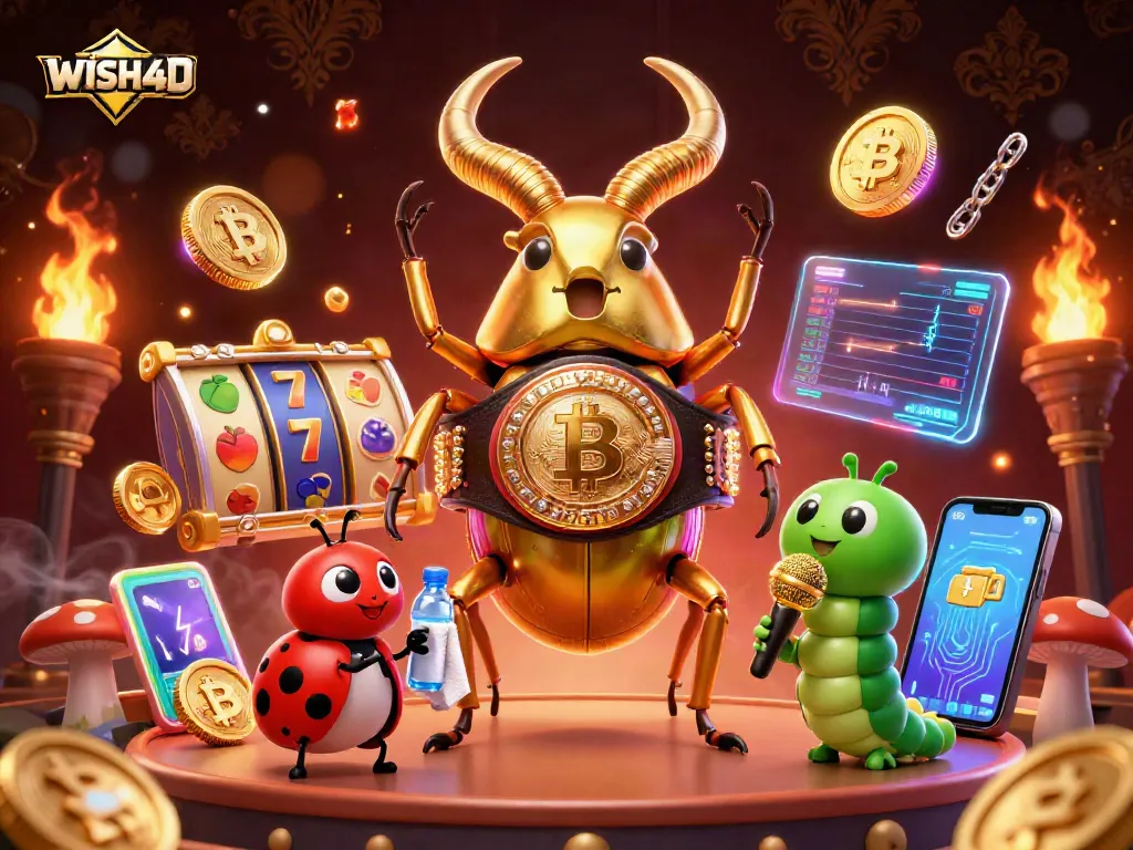 Experience thrilling gameplay with WISH4D's slots featuring vibrant symbols and golden characters.