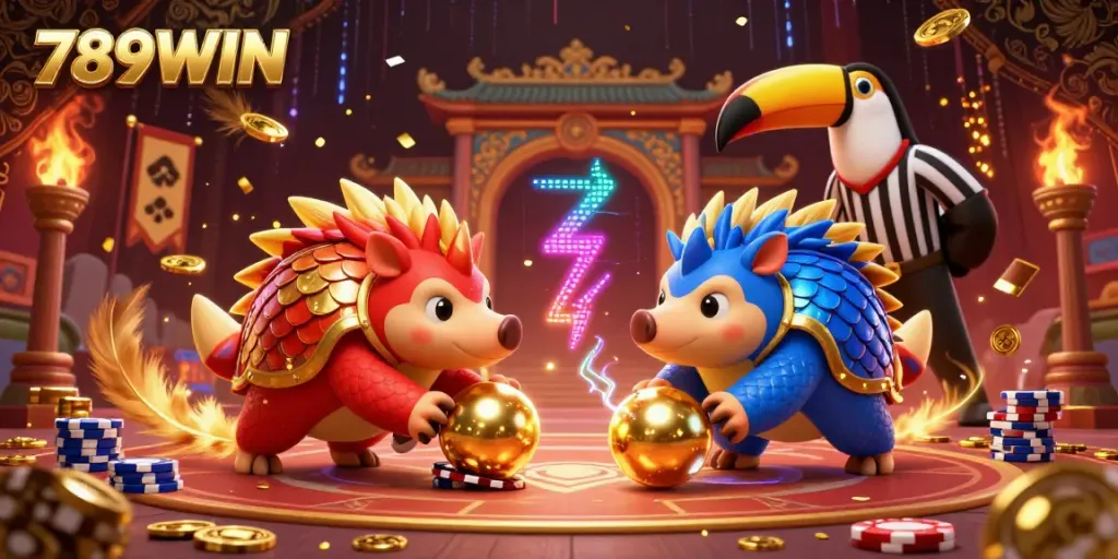 Experience thrilling action with 789WIN featuring rival pangolins in a vibrant casino showdown.