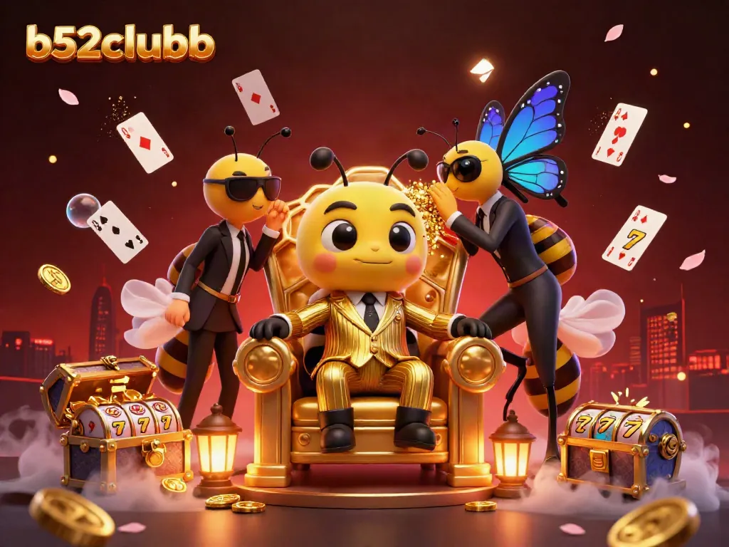 Experience vibrant gaming action at b52clubb with a lively casino scene featuring a cartoon mob boss and gold treasures.
