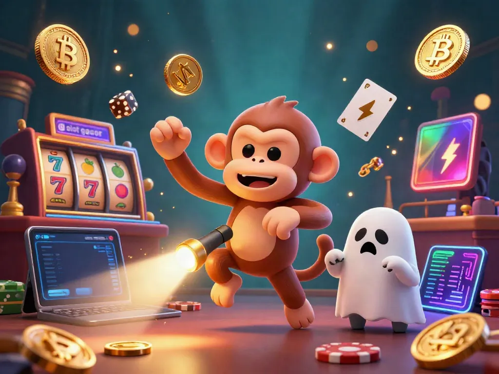 Engage with slot gacor in a vibrant casino scene featuring a playful poltergeist and ghost-hunter puppy.