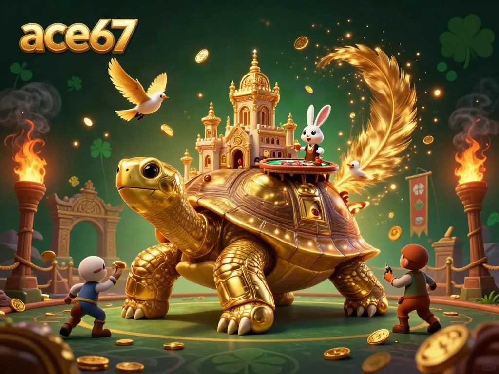 Experience the excitement of ace67 with unique casino elements featuring a golden tortoise and a rabbit dealer.