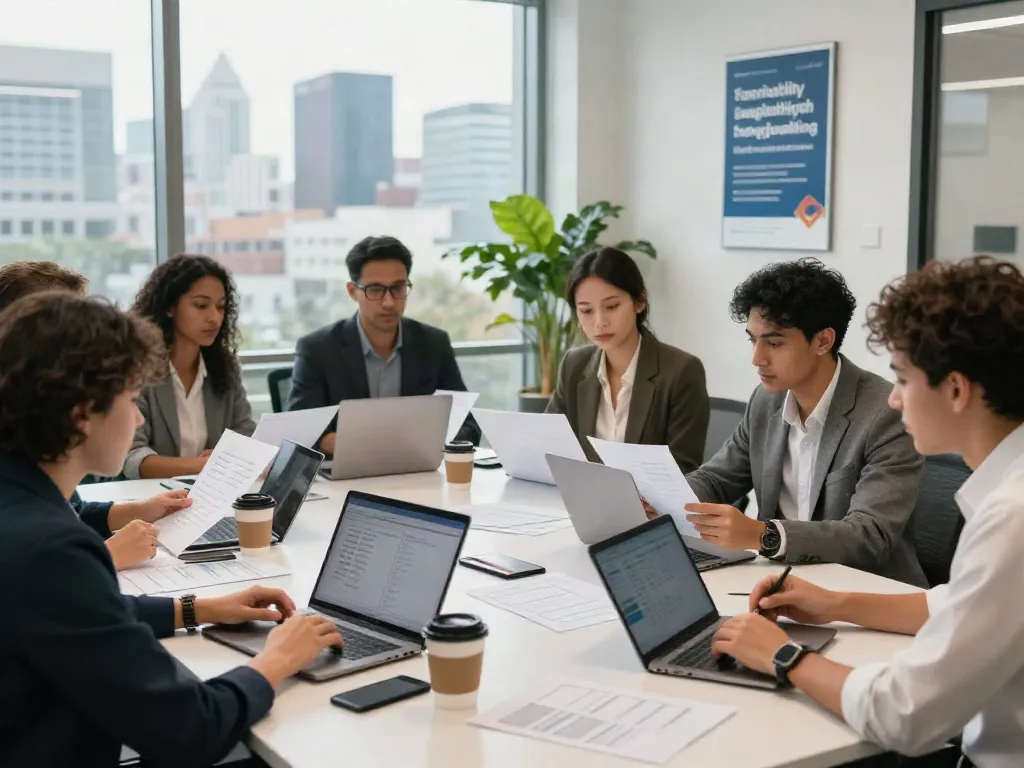 Team discussing payday loan strategies at a financial services office, highlighting https://red-deer.paydayloans-on.ca/ services.