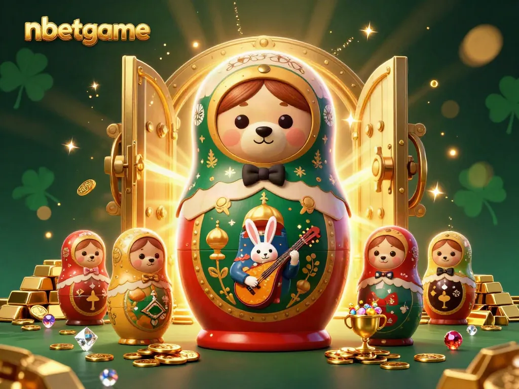 Experience nbetgame's vibrant casino scene with cartoon bears, treasures, and atmosphere.