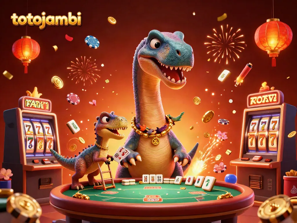 Experience thrilling casino action with totojambi as the brontosaurus and raptor create a vibrant game atmosphere.