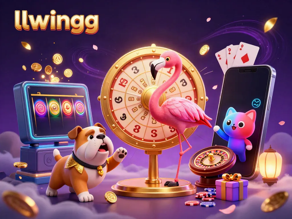 LLWINGG's engaging gaming atmosphere showcased with a vibrant 3D illustration of exciting casino elements.