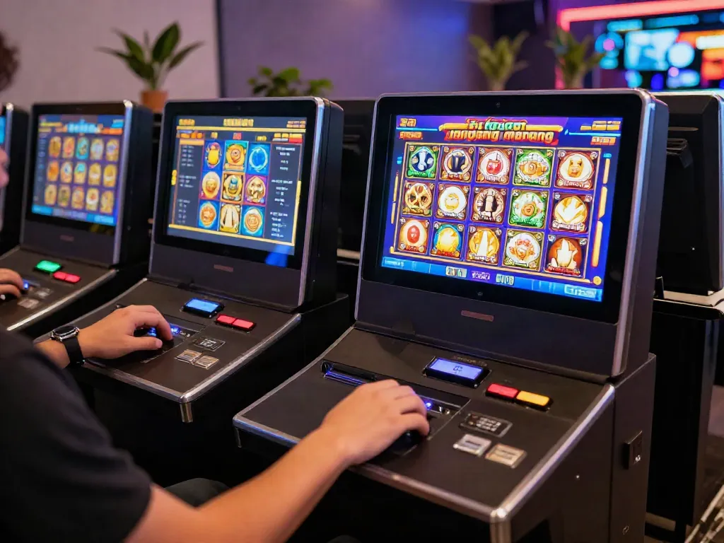 Exciting gaming scene showcasing 'slot gacor gampang menang' on smartphone with vibrant graphics and stylish setup.