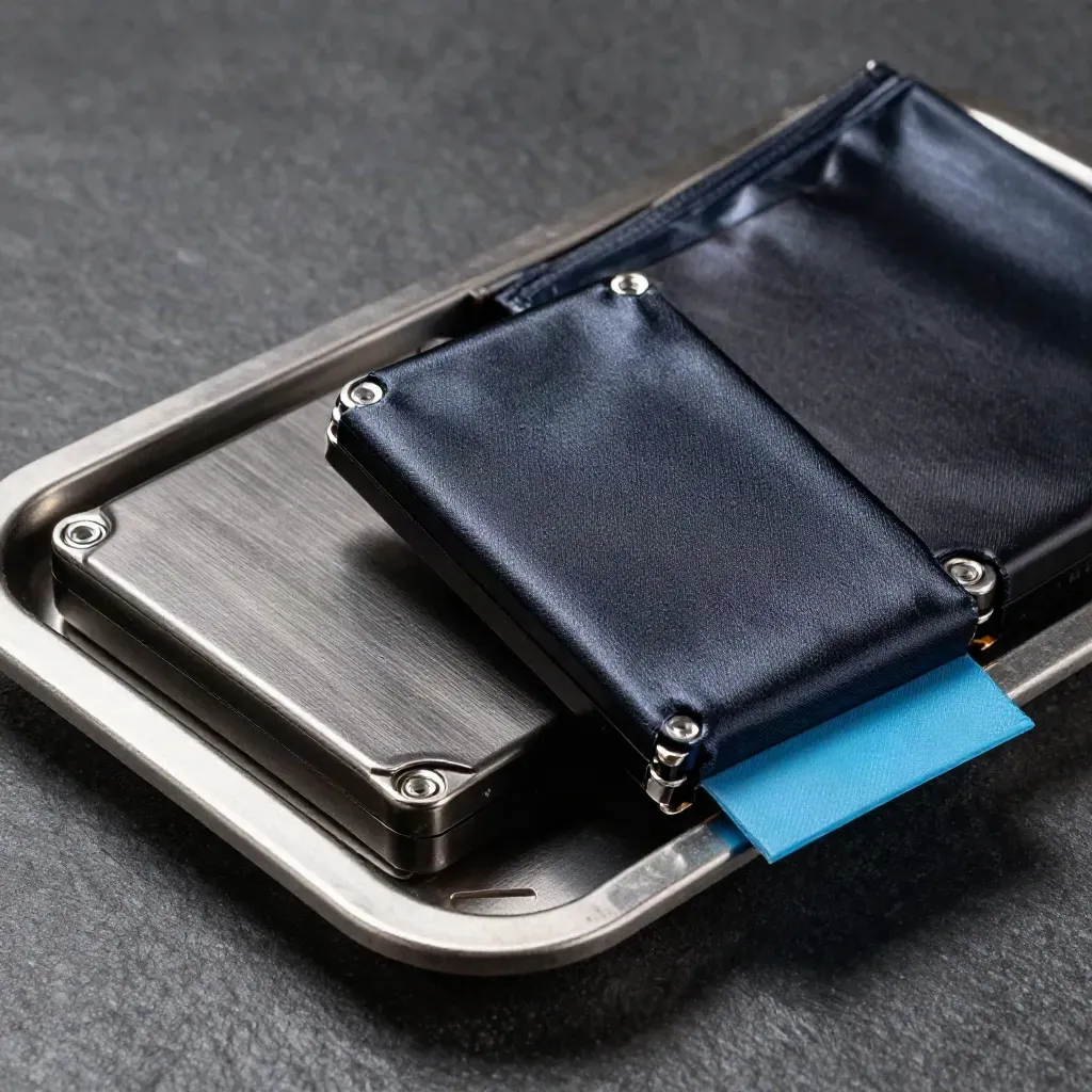 Dwa dyski SSD w antyelektrostatycznych woreczkach na metalowej tacy.