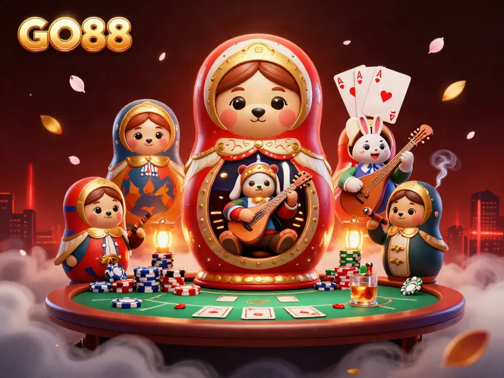 Experience the excitement of GO88 with vibrant casino elements in this dynamic digital illustration.