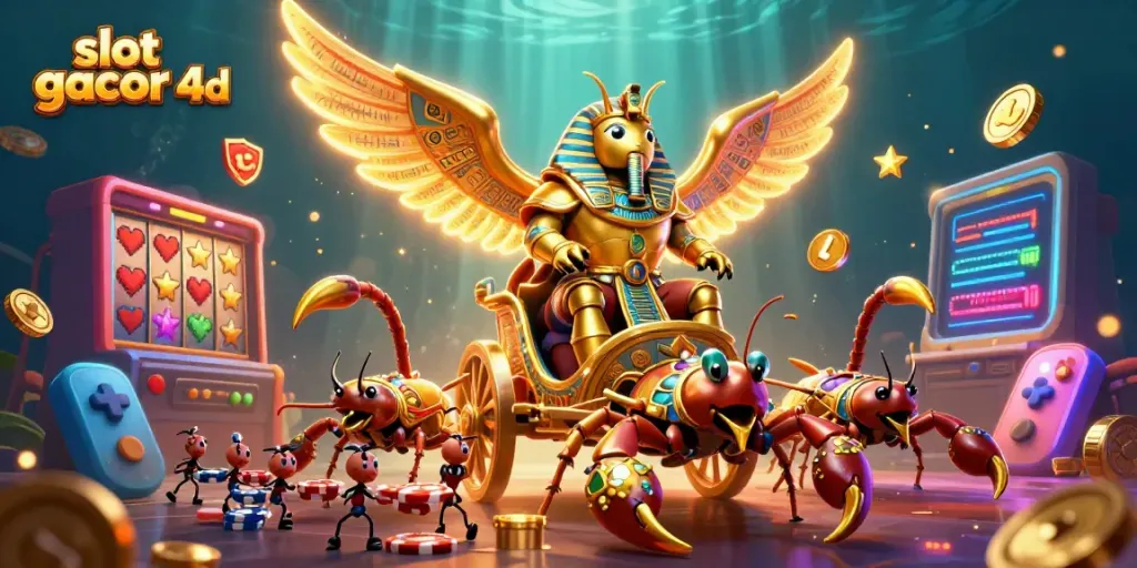 Permainan slot gacor 4D dengan scarab emas dan scorpion, penuh tema kasino