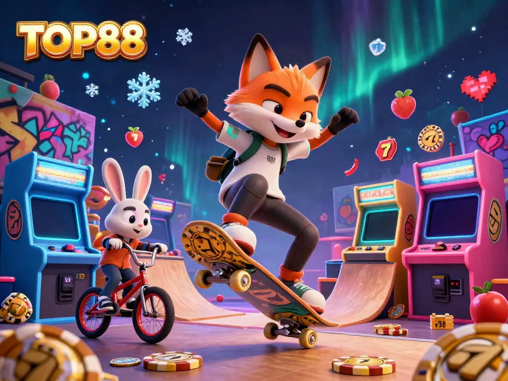 Experience thrilling gameplay at TOP88 with vibrant cartoon characters and casino elements.