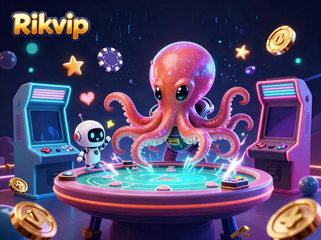 Engage in thrilling card games with Rikvip featuring vibrant 3D alien characters and casino elements.