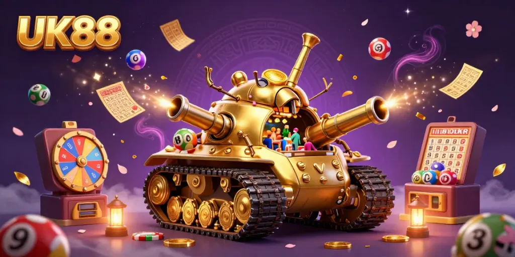 Engage with UK88's dynamic miniature casino featuring golden beetle tank and lottery excitement.