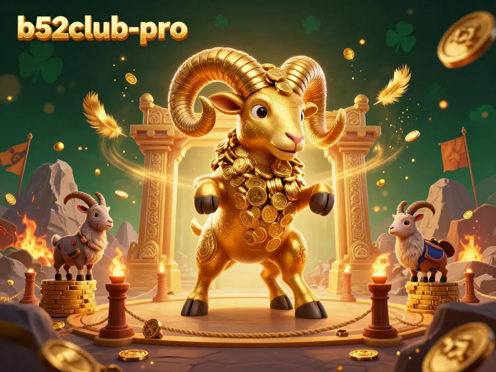 Experience thrilling action with b52club-pro's golden ram charging through a vibrant casino venue.