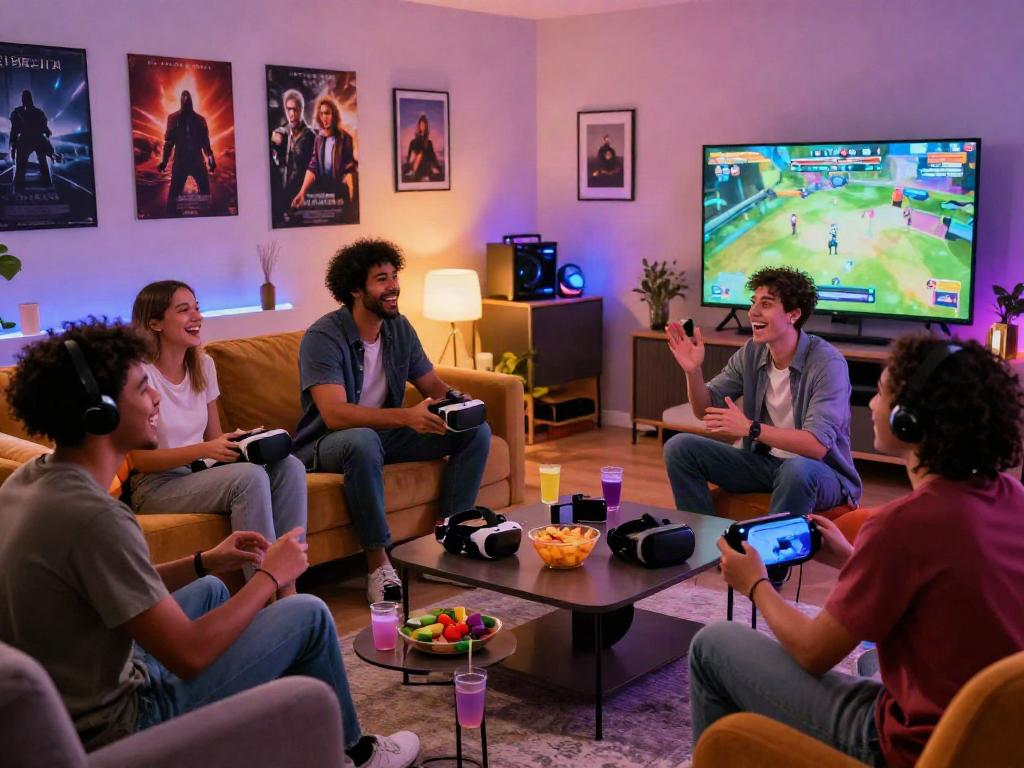 Friends enjoying AI 18+ gaming experience during a lively game night.