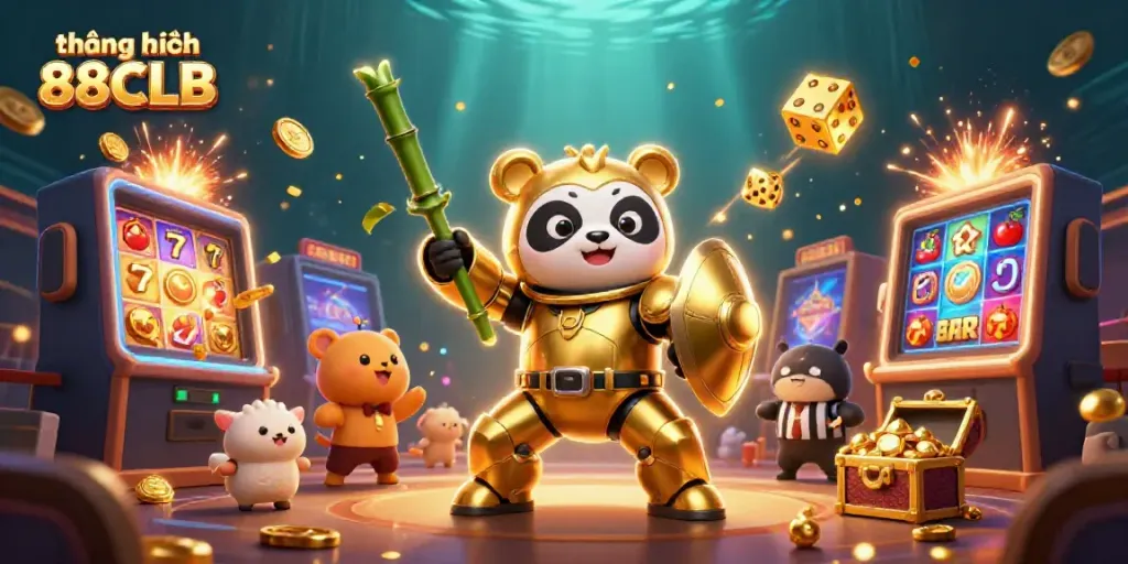 Experience the thrill at thương hiệu 88CLB with a vibrant 3D casino scene featuring mecha action and rewards.