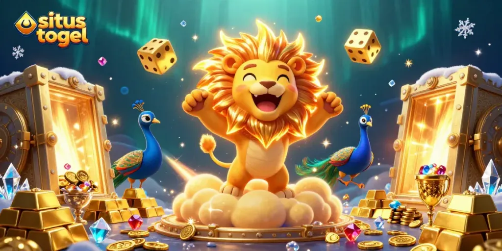 Experience situs togel excitement with a vibrant 3D rendering of casino elements and characters.