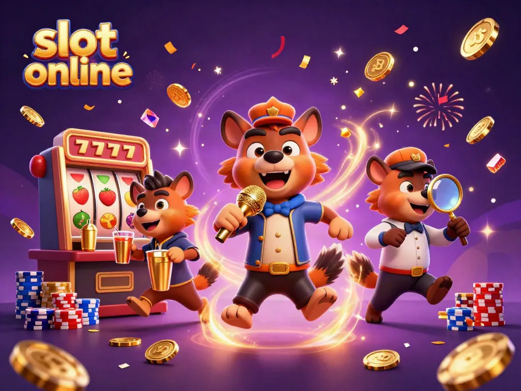Experience slot online action in a lively casino scene with hyena characters amusing and engaging guests.