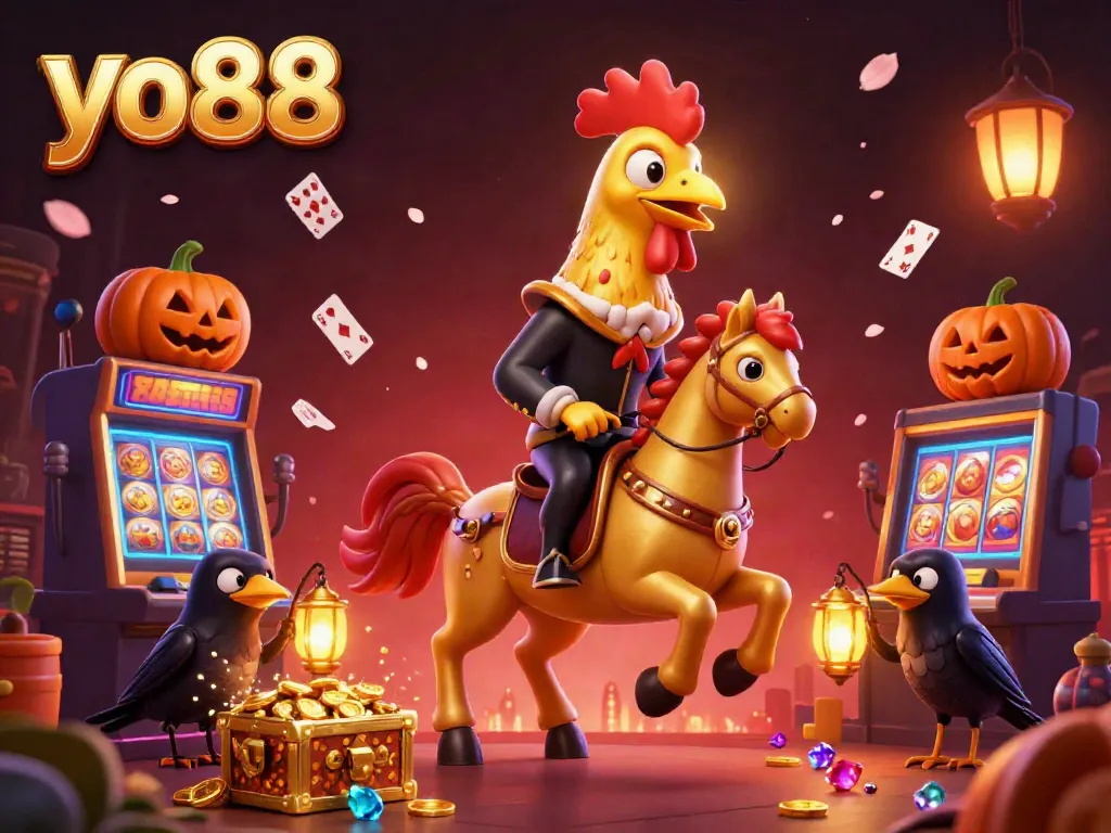 Experience the thrill of yo88 with a golden rooster gambling at a midnight casino.