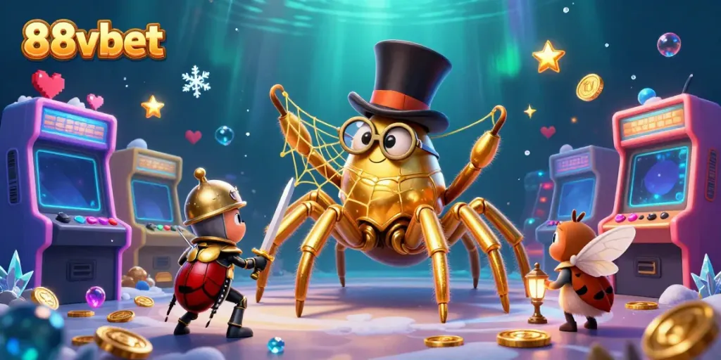 Experience thrilling adventures with 88vbet's giant tarantula and beetle knight in a dynamic casino setting.